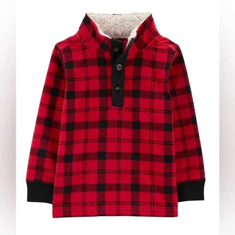NWOT Carter’s Buffalo Plaid Sherpa-Lined Fleece Henley Pullover Size 4T